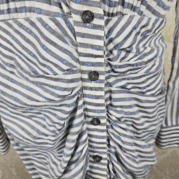 Veronica Beard Size 0 Kai Swiss Dot Striped Dress Long Sleeve Ruched Ruffle - Picture 5 of 16